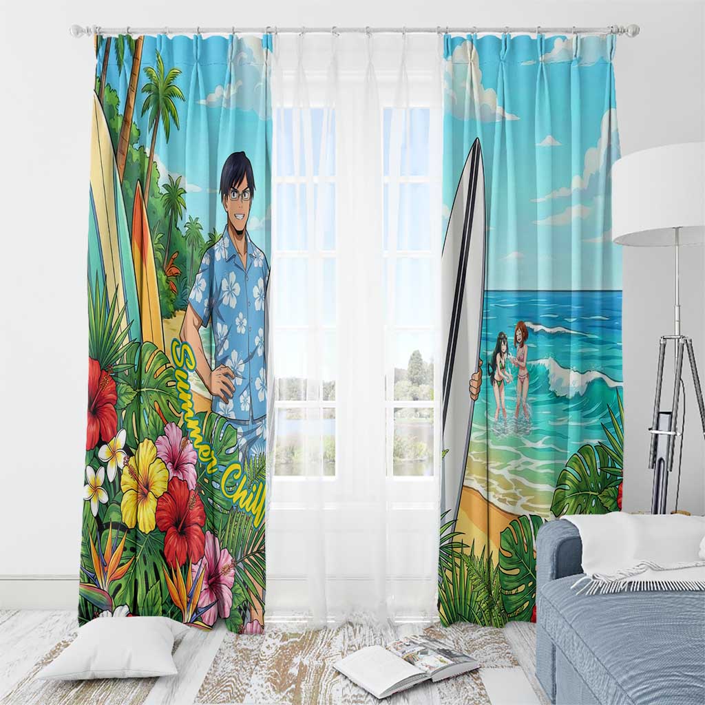 Tenya Iida Summer Chill Window Curtain Tropical Anime Surf Escape