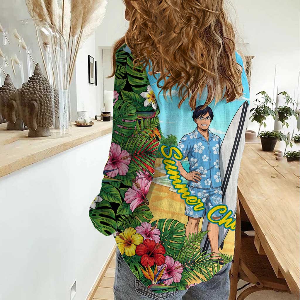 Tenya Iida Summer Chill Women Casual Shirt Tropical Anime Surf Escape