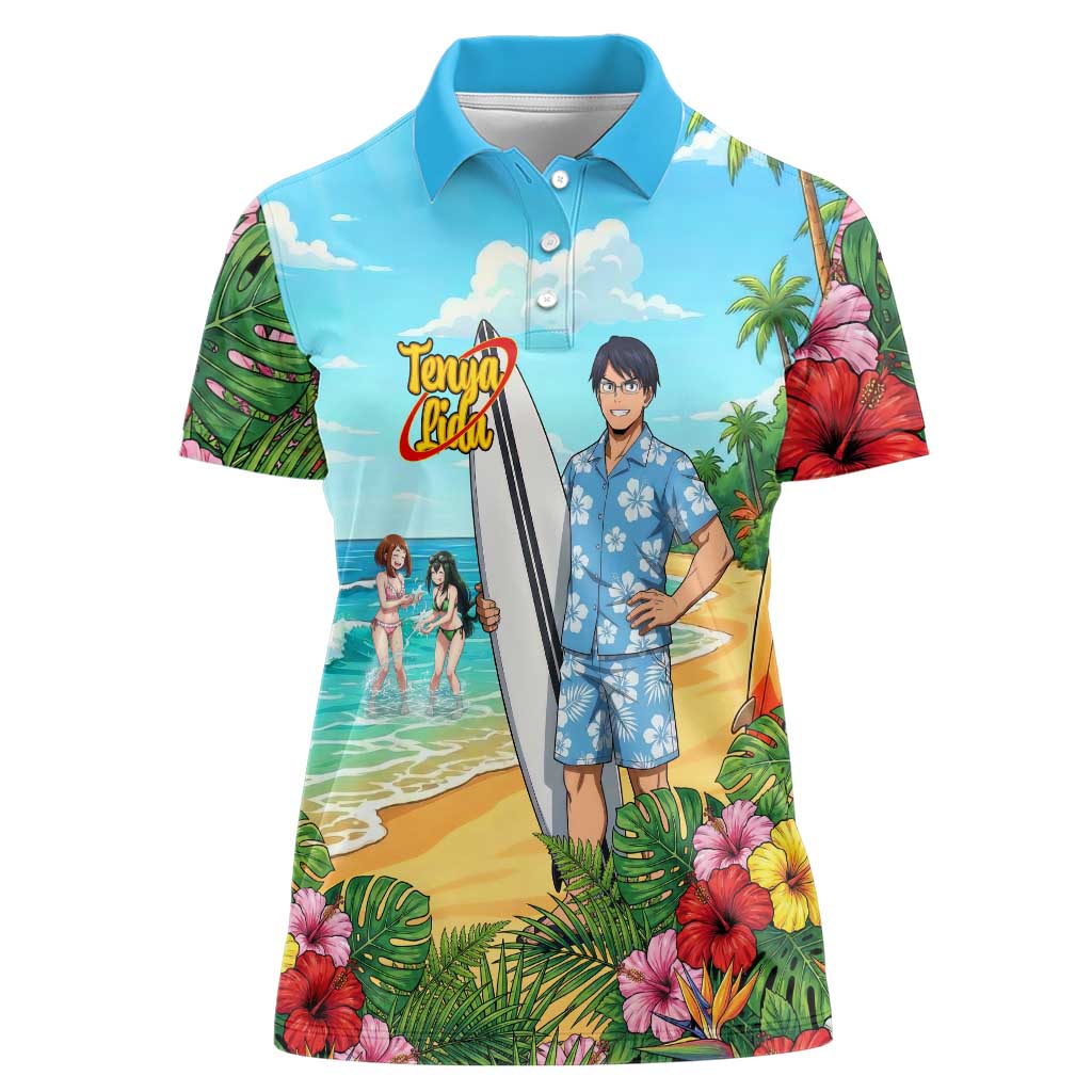 Tenya Iida Summer Chill Women Polo Shirt Tropical Anime Surf Escape