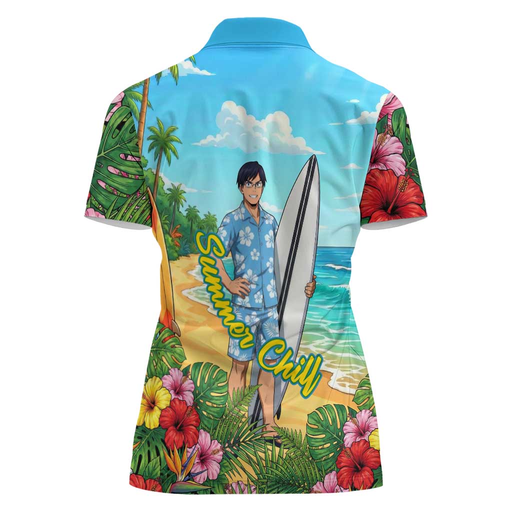 Tenya Iida Summer Chill Women Polo Shirt Tropical Anime Surf Escape