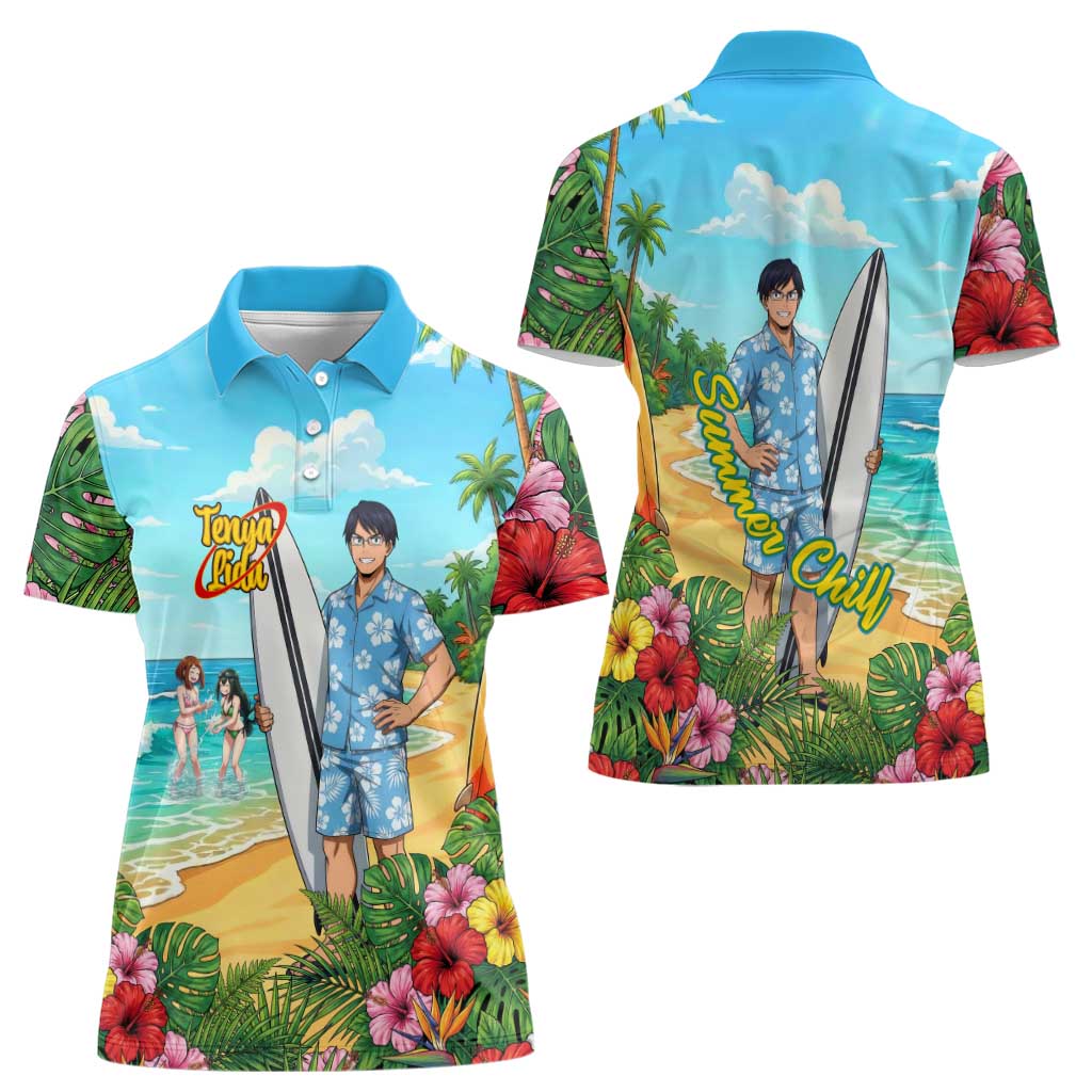 Tenya Iida Summer Chill Women Polo Shirt Tropical Anime Surf Escape