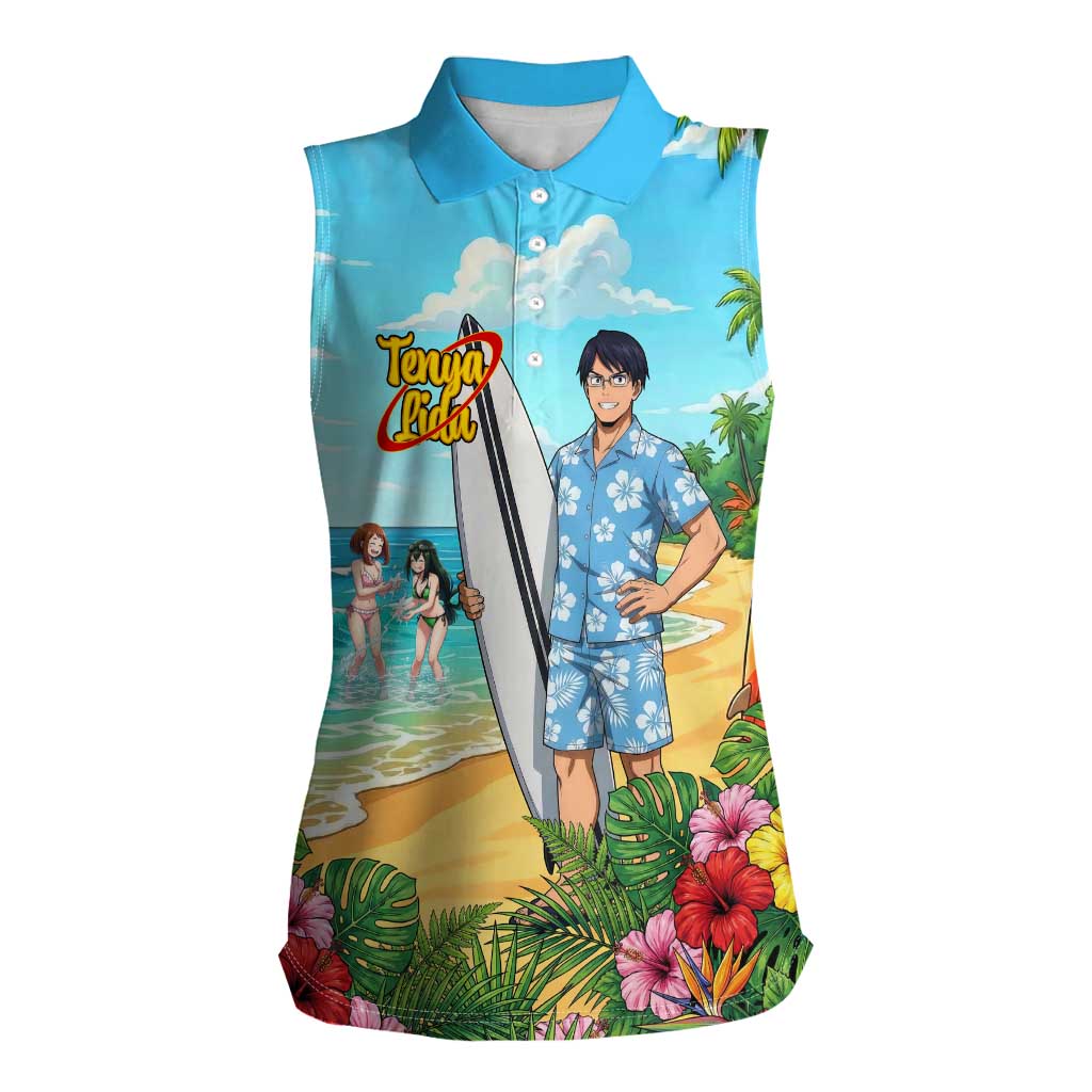 Tenya Iida Summer Chill Women Sleeveless Polo Shirt Tropical Anime Surf Escape