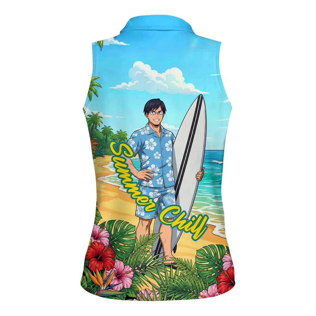 Tenya Iida Summer Chill Women Sleeveless Polo Shirt Tropical Anime Surf Escape