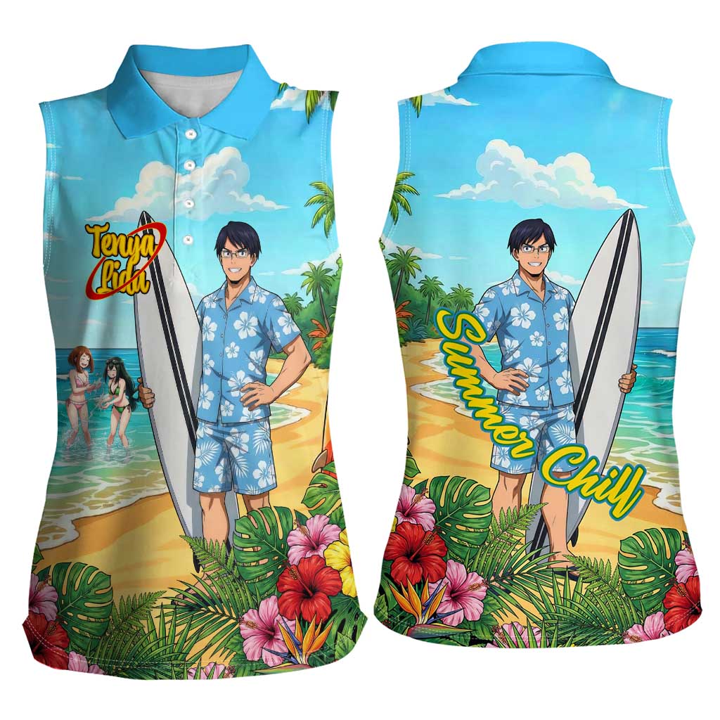 Tenya Iida Summer Chill Women Sleeveless Polo Shirt Tropical Anime Surf Escape