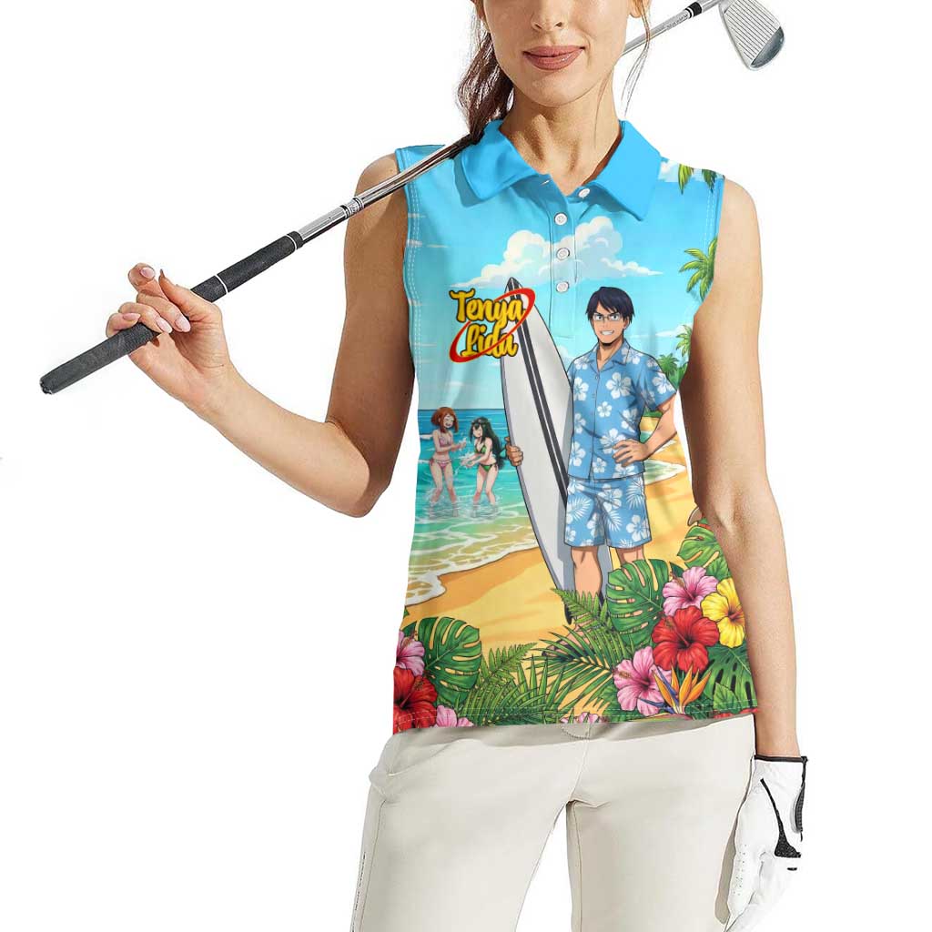 Tenya Iida Summer Chill Women Sleeveless Polo Shirt Tropical Anime Surf Escape