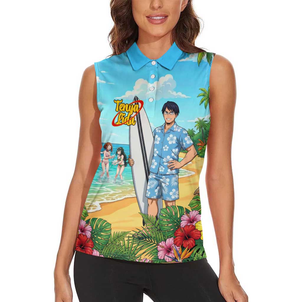 Tenya Iida Summer Chill Women Sleeveless Polo Shirt Tropical Anime Surf Escape