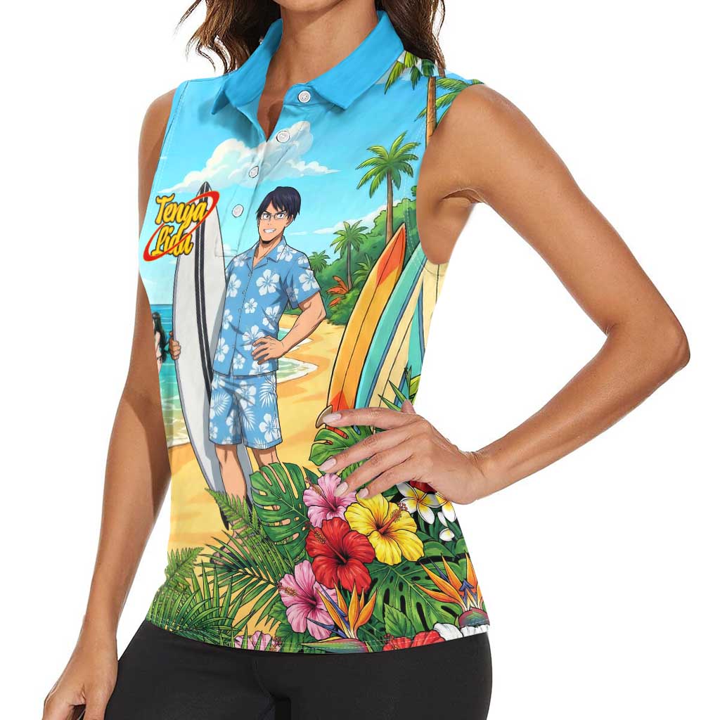 Tenya Iida Summer Chill Women Sleeveless Polo Shirt Tropical Anime Surf Escape