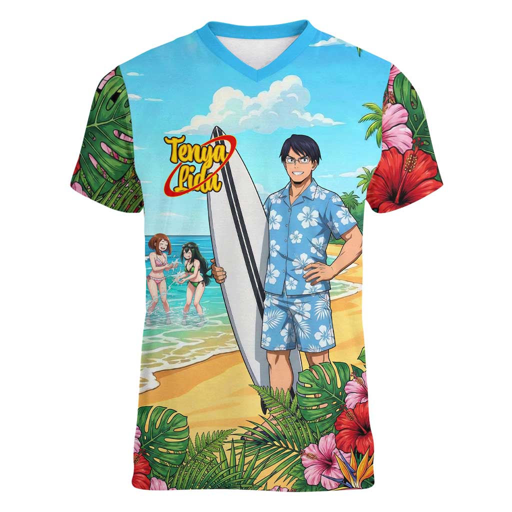 Tenya Iida Summer Chill Women V-Neck T-Shirt Tropical Anime Surf Escape