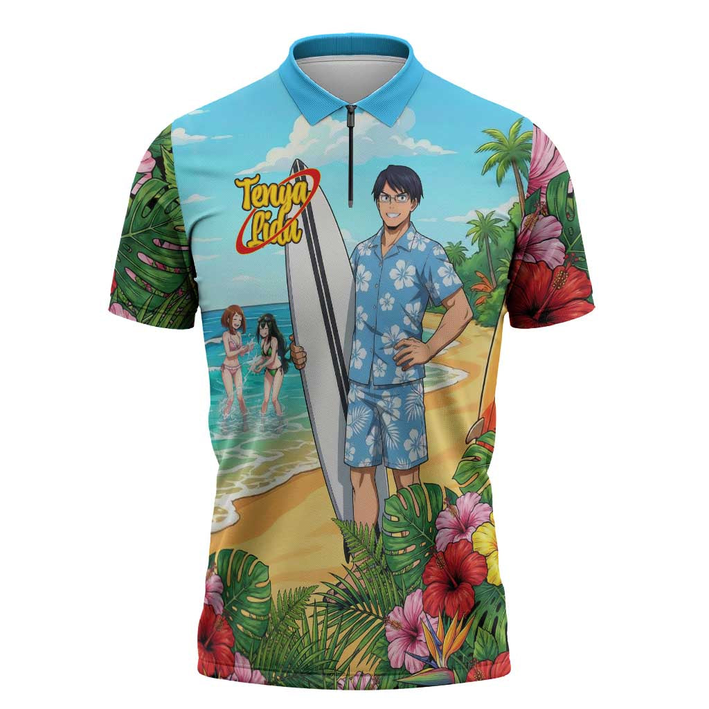 Tenya Iida Summer Chill Zipper Polo Shirt Tropical Anime Surf Escape