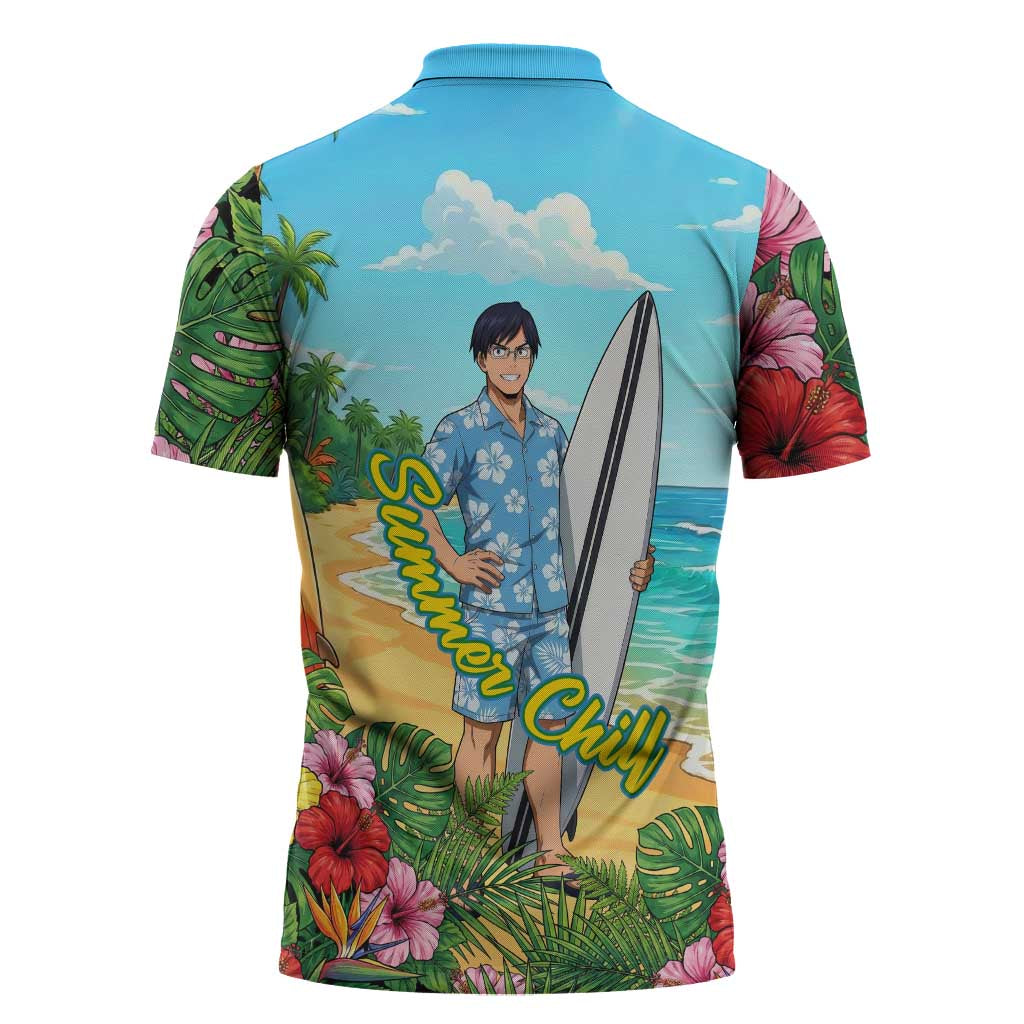 Tenya Iida Summer Chill Zipper Polo Shirt Tropical Anime Surf Escape