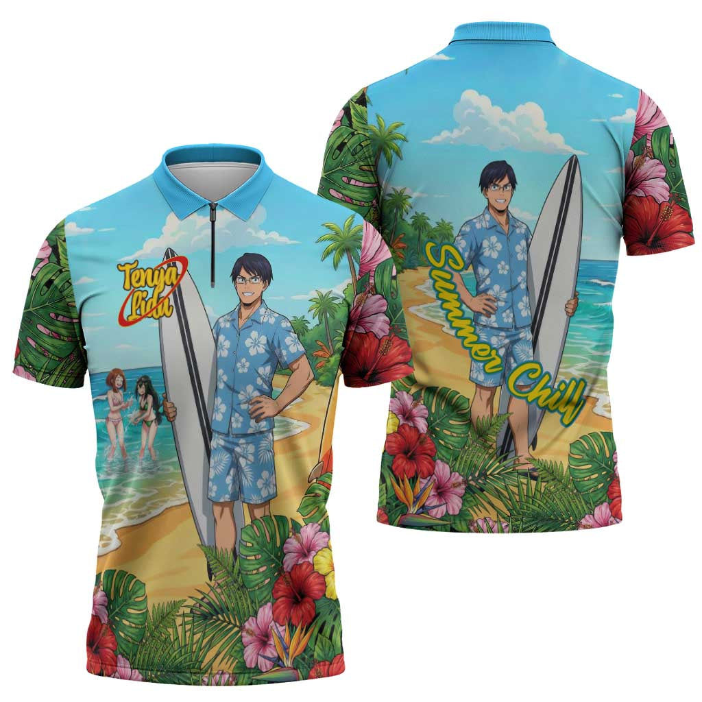 Tenya Iida Summer Chill Zipper Polo Shirt Tropical Anime Surf Escape