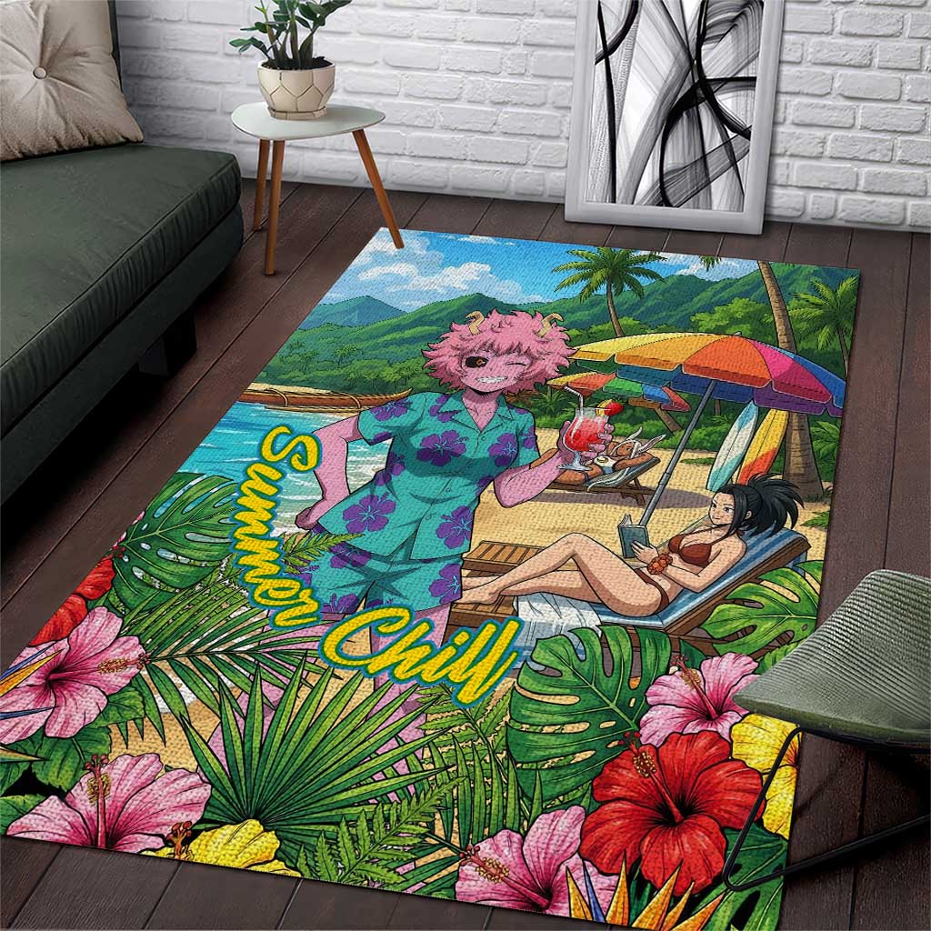Mina Ashido Summer Chill Area Rug Tropical Anime Cocktail Vibes