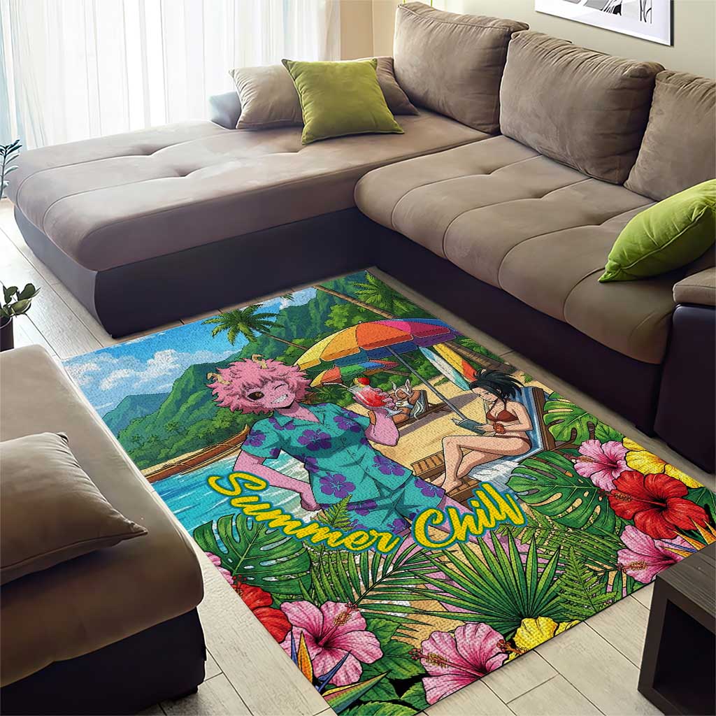 Mina Ashido Summer Chill Area Rug Tropical Anime Cocktail Vibes