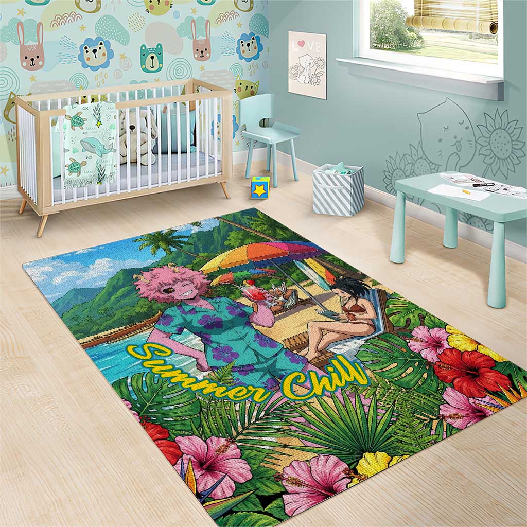 Mina Ashido Summer Chill Area Rug Tropical Anime Cocktail Vibes