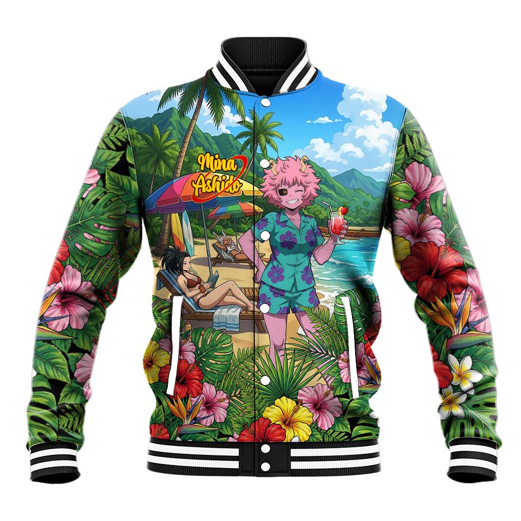 Mina Ashido Summer Chill Baseball Jacket Tropical Anime Cocktail Vibes