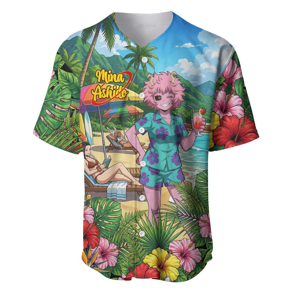 Mina Ashido Summer Chill Baseball Jersey Tropical Anime Cocktail Vibes