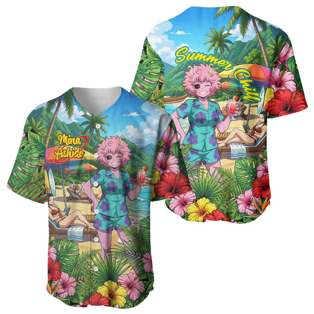 Mina Ashido Summer Chill Baseball Jersey Tropical Anime Cocktail Vibes