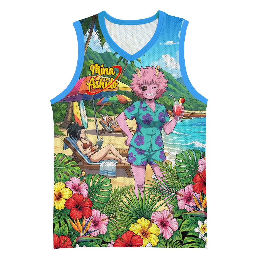 Mina Ashido Summer Chill Basketball Jersey Tropical Anime Cocktail Vibes