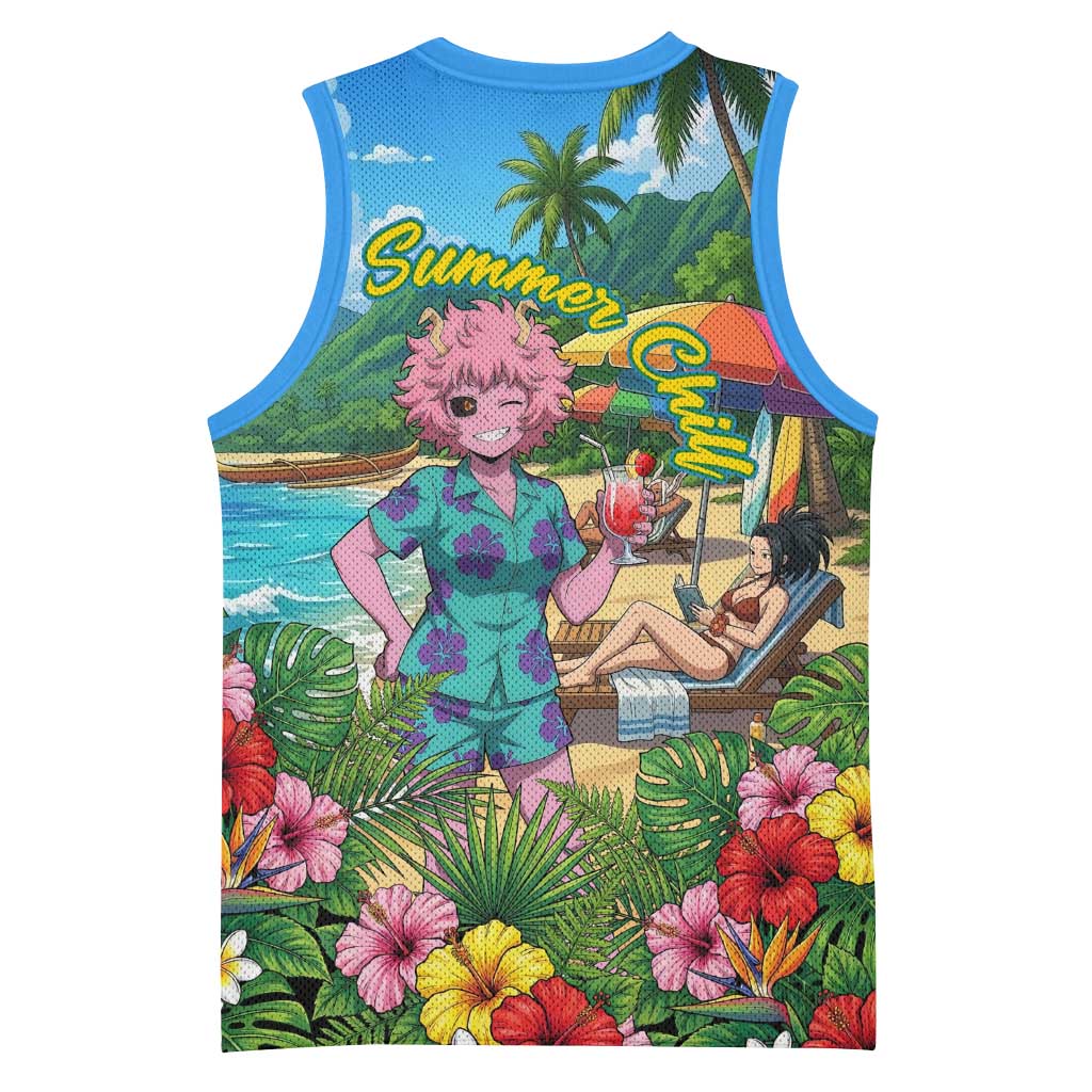 Mina Ashido Summer Chill Basketball Jersey Tropical Anime Cocktail Vibes