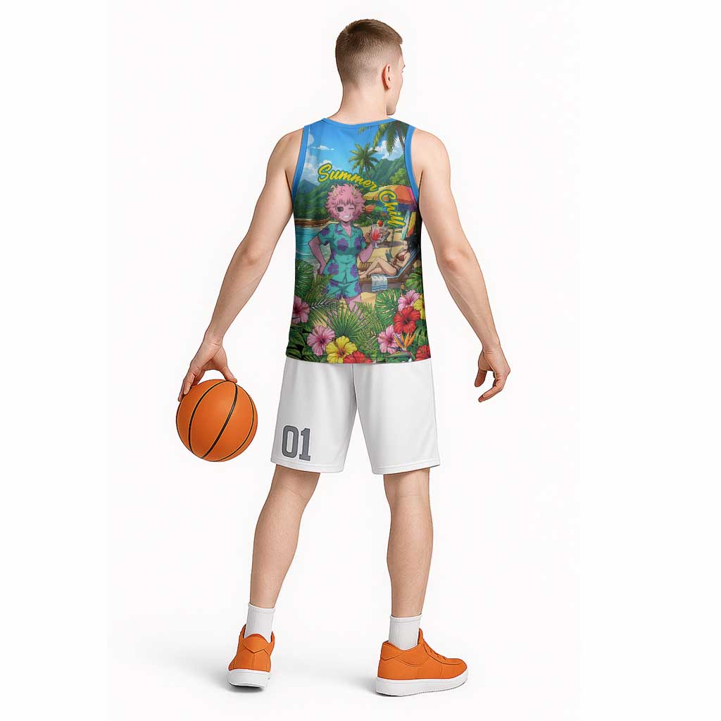 Mina Ashido Summer Chill Basketball Jersey Tropical Anime Cocktail Vibes