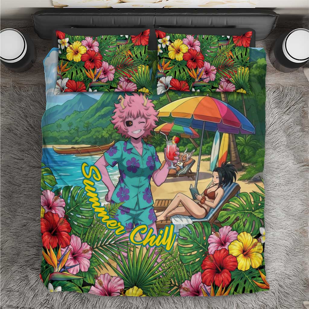 Mina Ashido Summer Chill Bedding Set Tropical Anime Cocktail Vibes