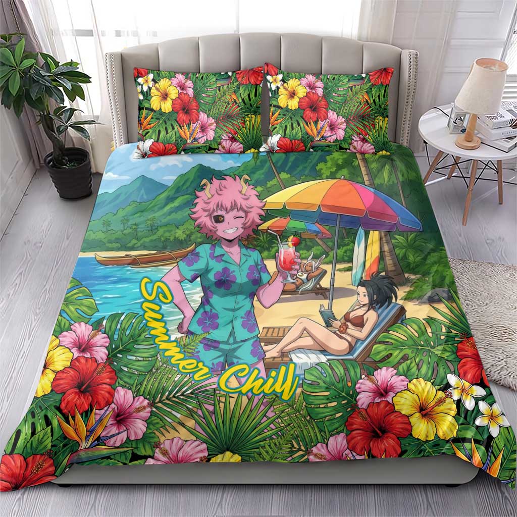 Mina Ashido Summer Chill Bedding Set Tropical Anime Cocktail Vibes