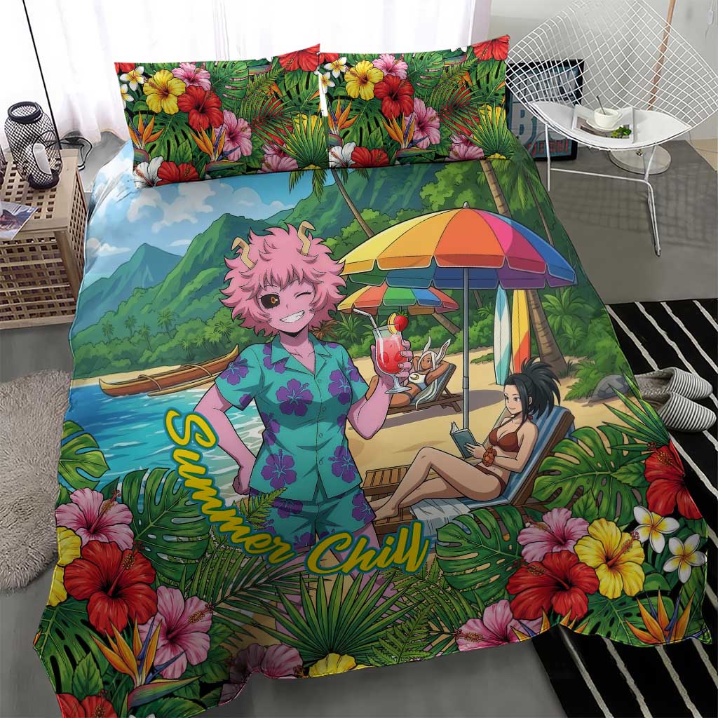 Mina Ashido Summer Chill Bedding Set Tropical Anime Cocktail Vibes
