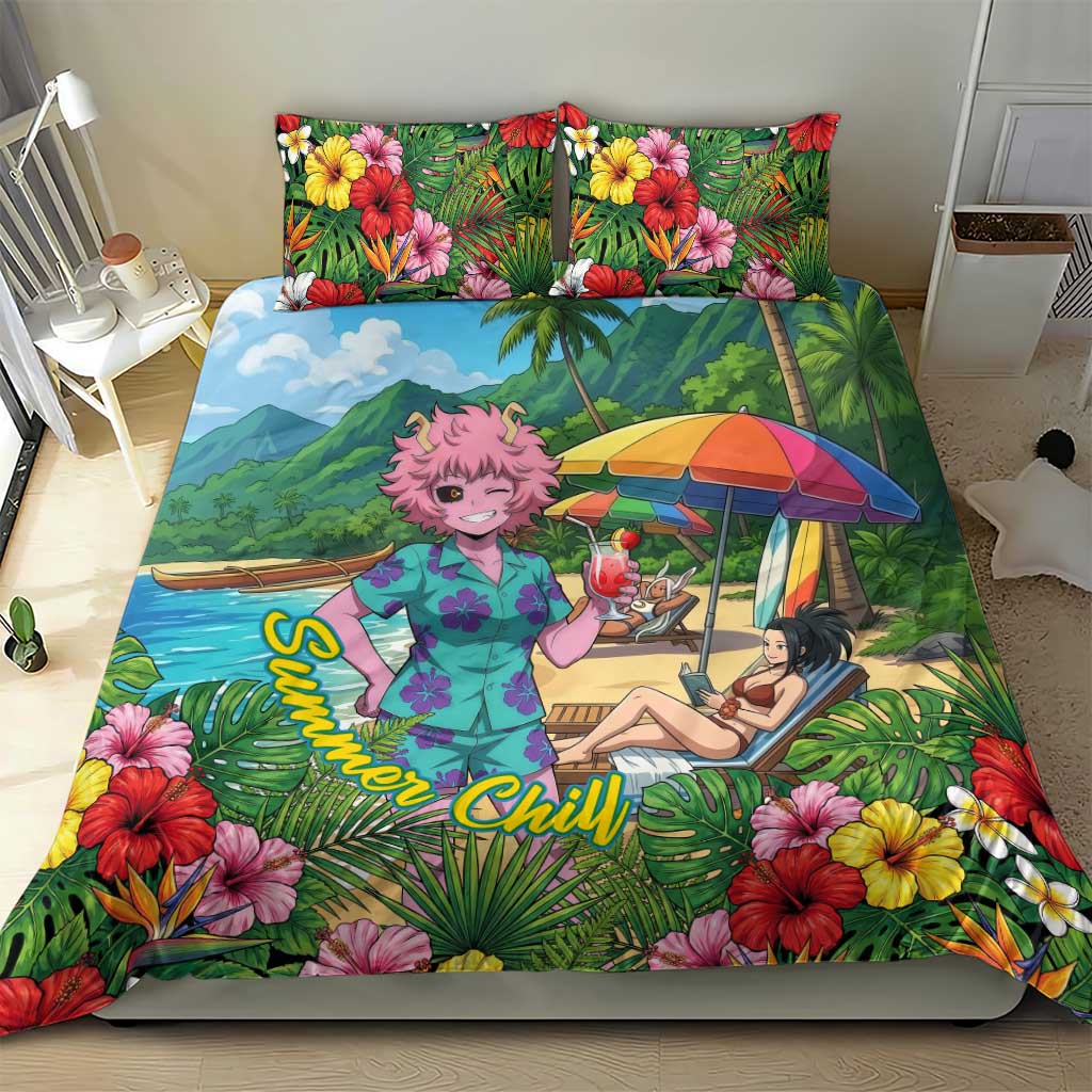 Mina Ashido Summer Chill Bedding Set Tropical Anime Cocktail Vibes
