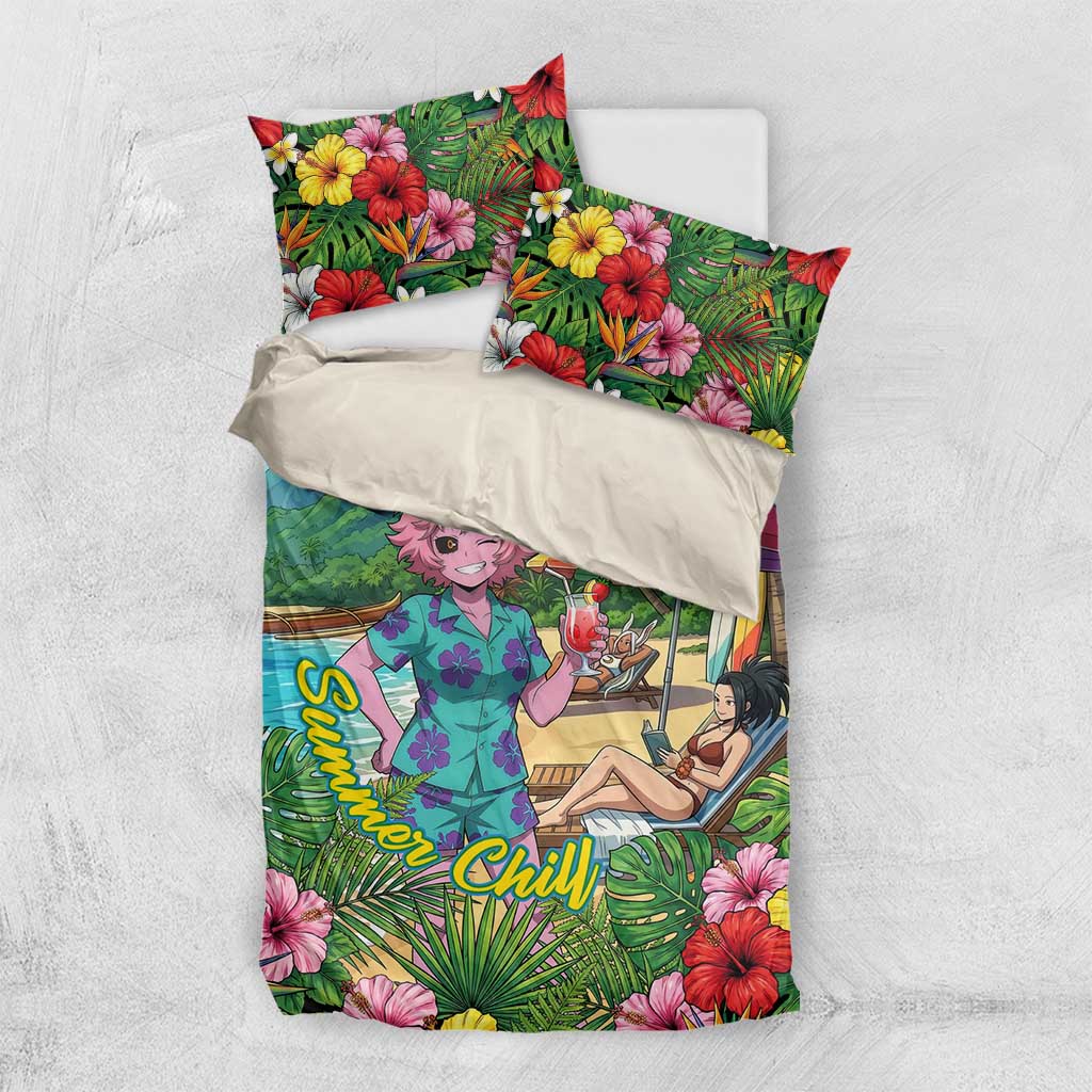 Mina Ashido Summer Chill Bedding Set Tropical Anime Cocktail Vibes