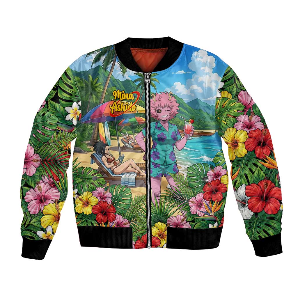 Mina Ashido Summer Chill Bomber Jacket Tropical Anime Cocktail Vibes