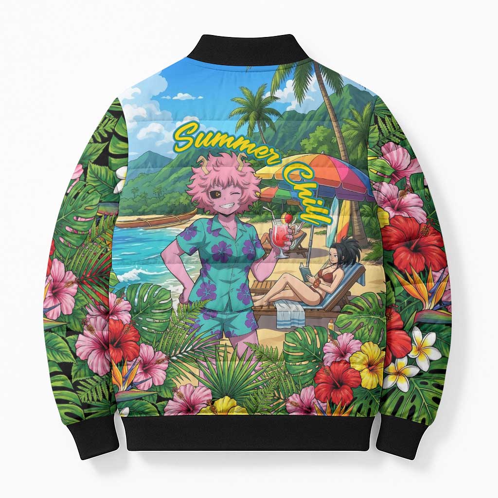 Mina Ashido Summer Chill Bomber Puffer Jacket Tropical Anime Cocktail Vibes