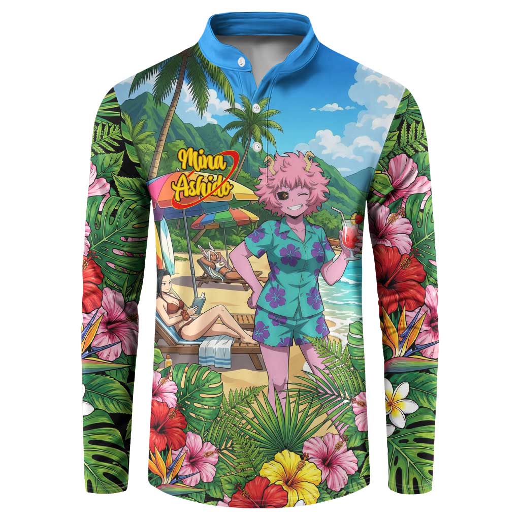 Mina Ashido Summer Chill Button Sweatshirt Tropical Anime Cocktail Vibes