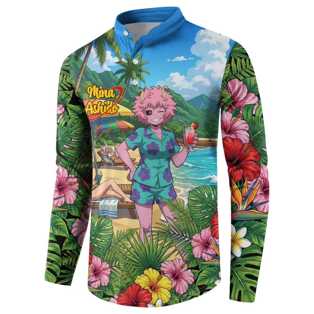 Mina Ashido Summer Chill Button Sweatshirt Tropical Anime Cocktail Vibes