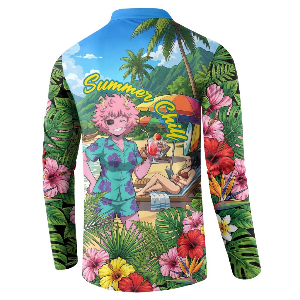 Mina Ashido Summer Chill Button Sweatshirt Tropical Anime Cocktail Vibes