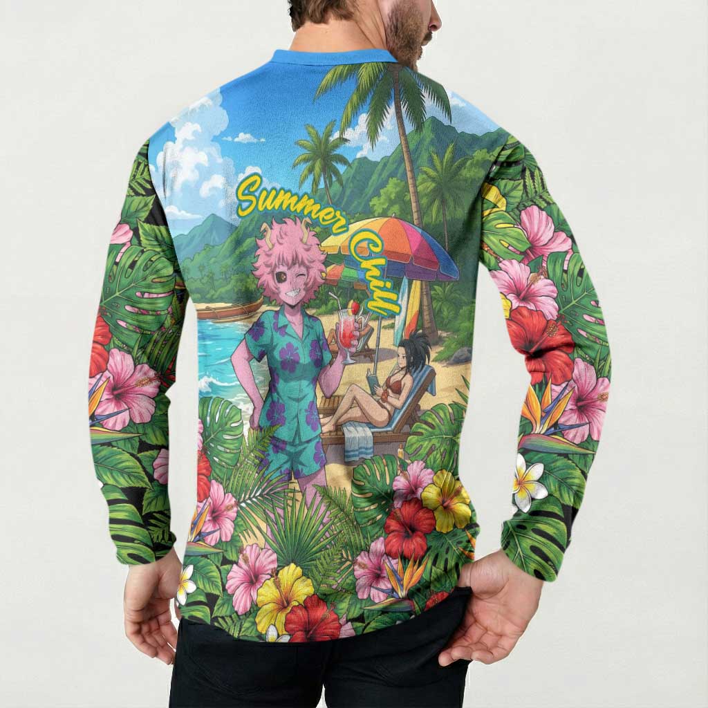 Mina Ashido Summer Chill Button Sweatshirt Tropical Anime Cocktail Vibes
