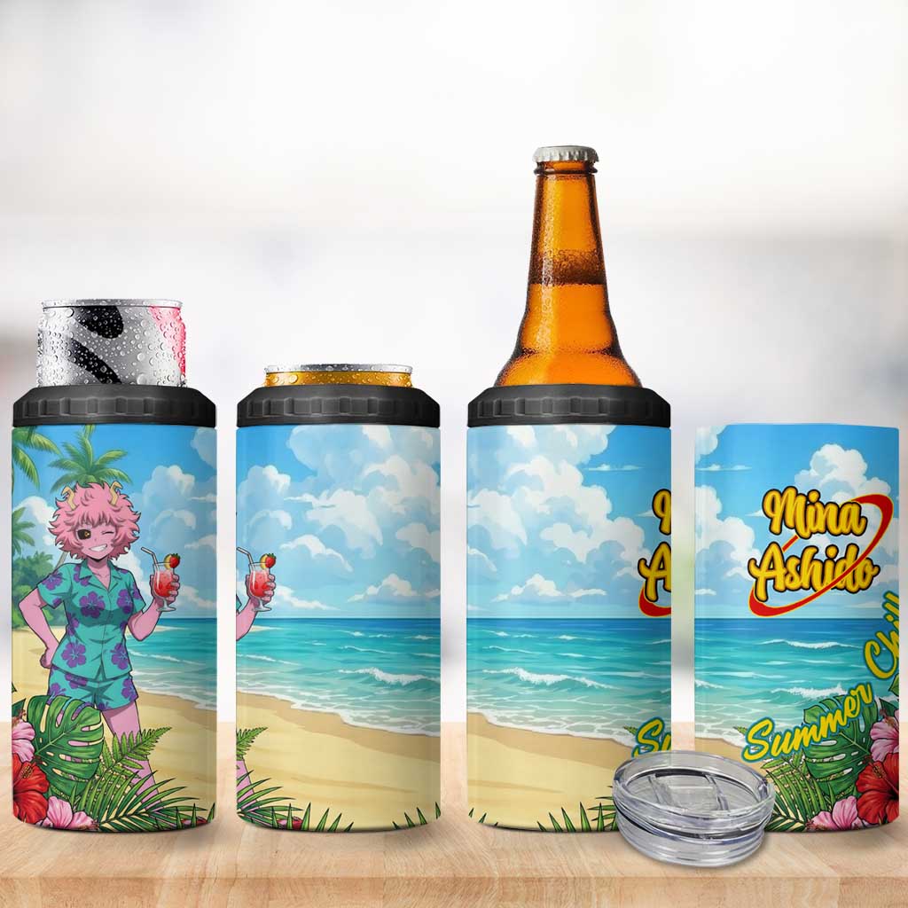 Mina Ashido Summer Chill 4 in 1 Can Cooler Tumbler Tropical Anime Cocktail Vibes