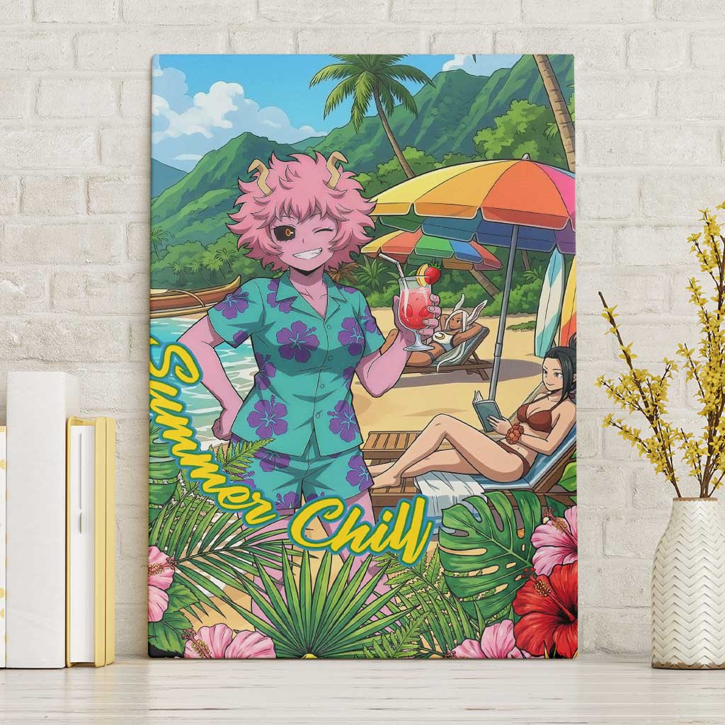 Mina Ashido Summer Chill Canvas Wall Art Tropical Anime Cocktail Vibes