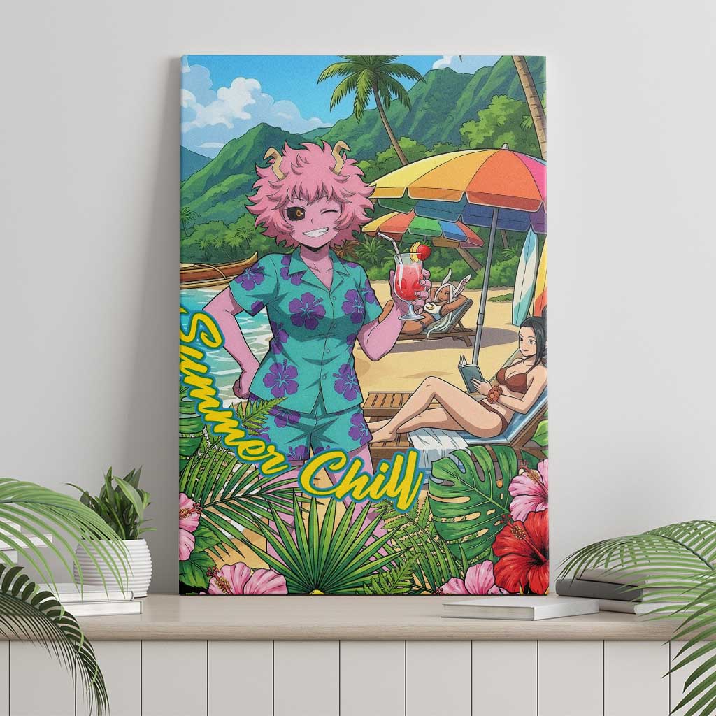 Mina Ashido Summer Chill Canvas Wall Art Tropical Anime Cocktail Vibes