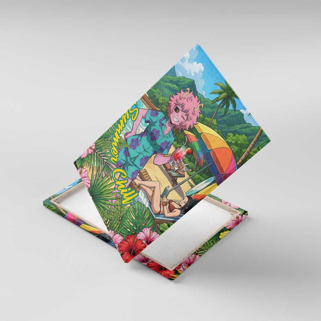 Mina Ashido Summer Chill Canvas Wall Art Tropical Anime Cocktail Vibes