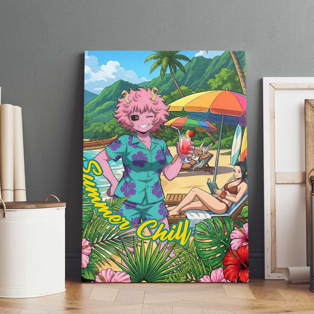 Mina Ashido Summer Chill Canvas Wall Art Tropical Anime Cocktail Vibes