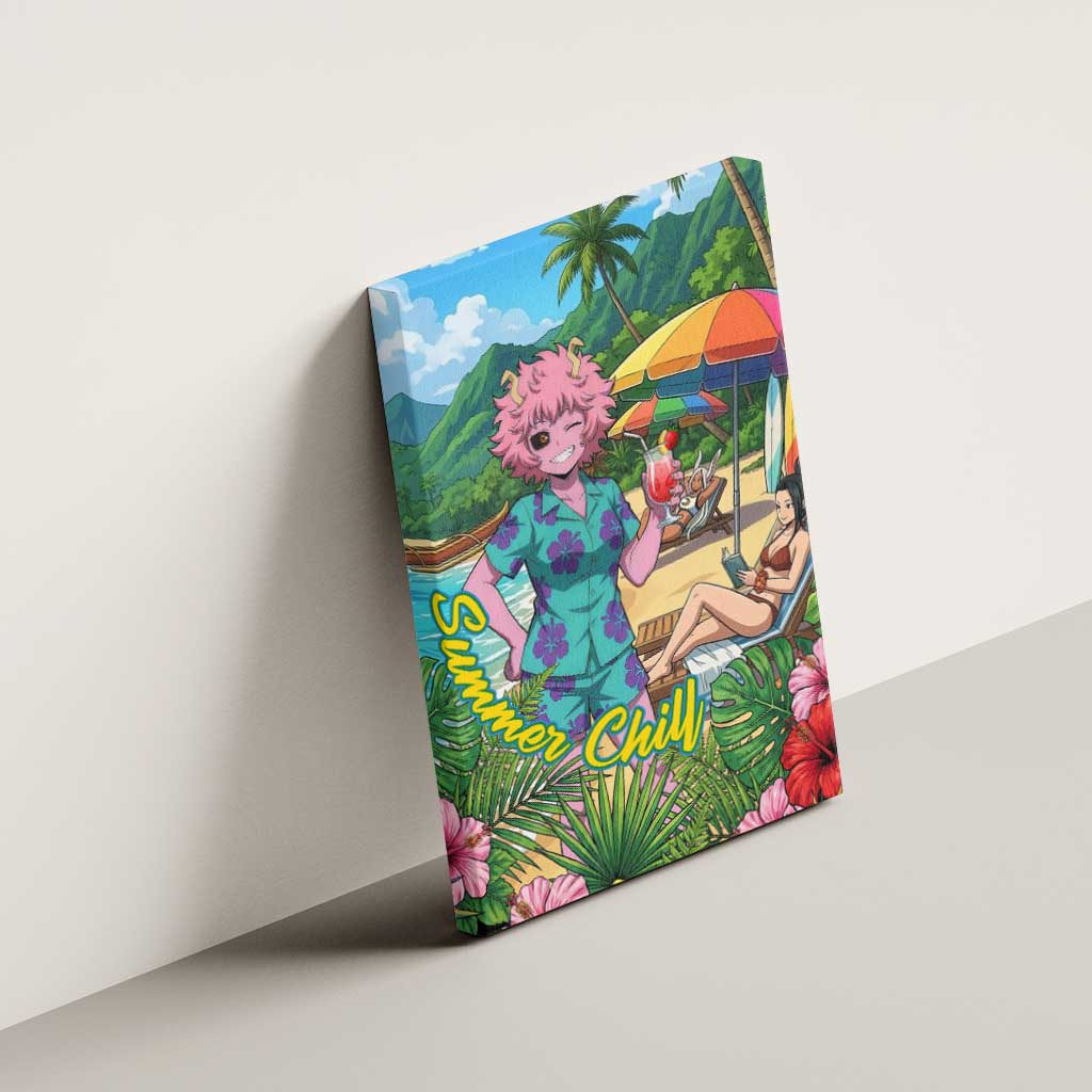 Mina Ashido Summer Chill Canvas Wall Art Tropical Anime Cocktail Vibes