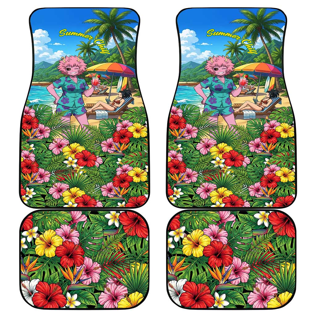 Mina Ashido Summer Chill Car Mats Tropical Anime Cocktail Vibes