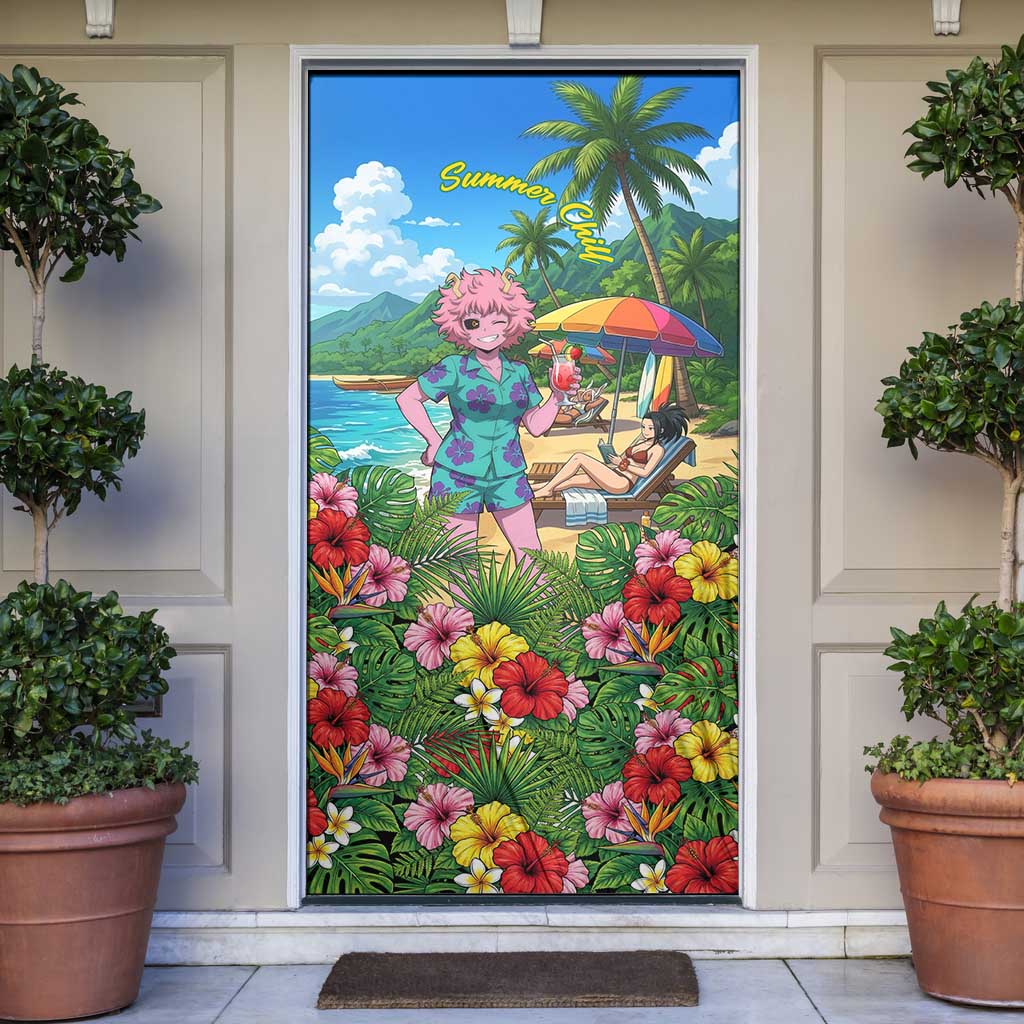 Mina Ashido Summer Chill Door Cover Tropical Anime Cocktail Vibes