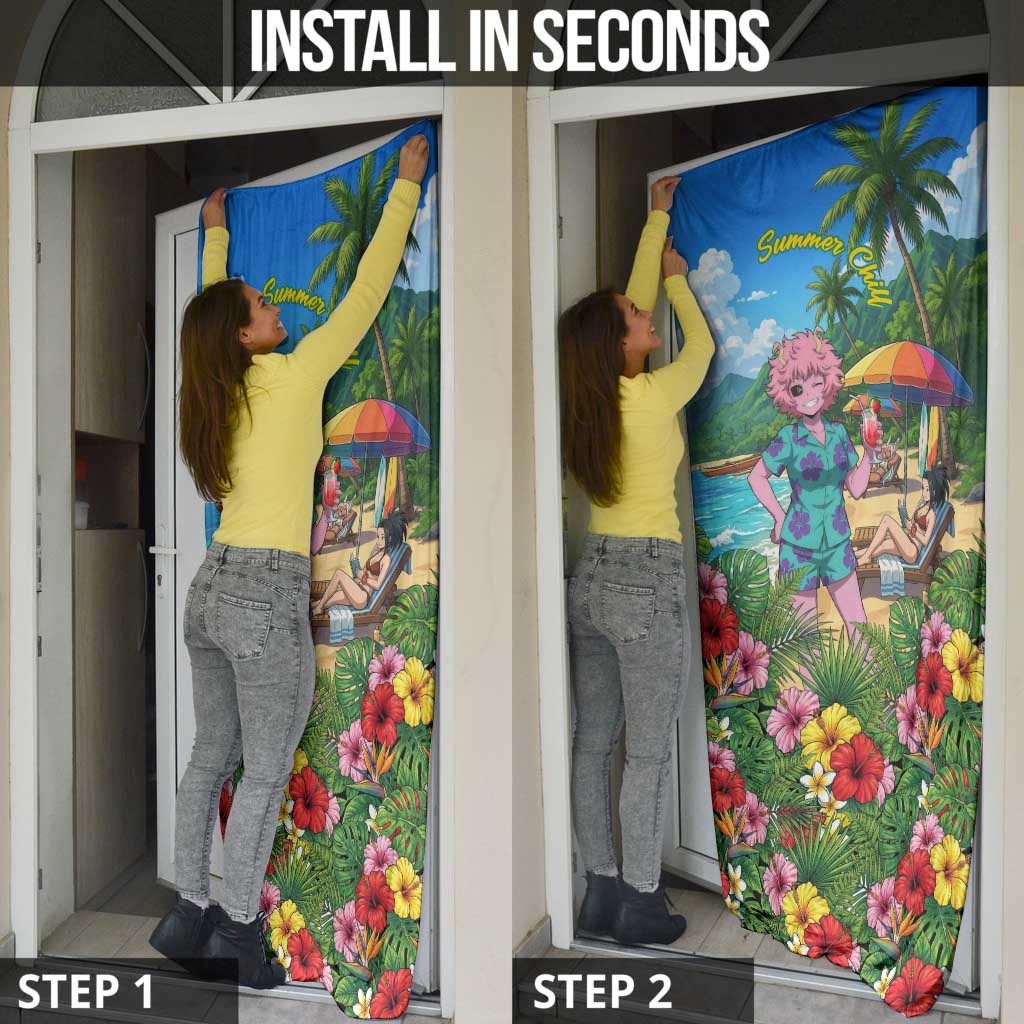 Mina Ashido Summer Chill Door Cover Tropical Anime Cocktail Vibes