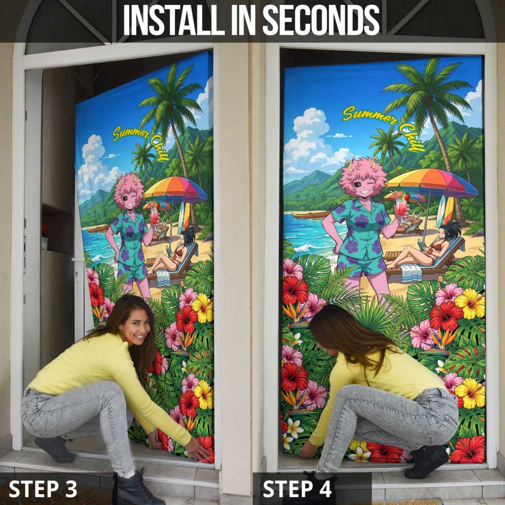 Mina Ashido Summer Chill Door Cover Tropical Anime Cocktail Vibes