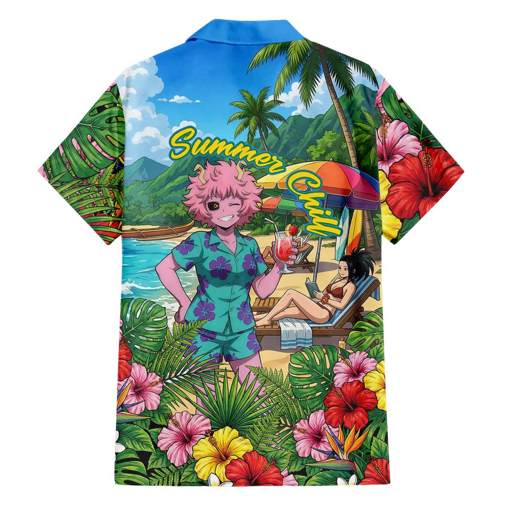 Mina Ashido Summer Chill Family Matching Long Sleeve Bodycon Dress and Hawaiian Shirt Tropical Anime Cocktail Vibes