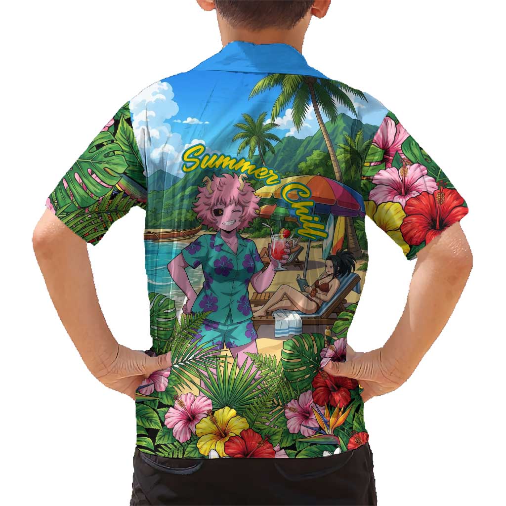 Mina Ashido Summer Chill Family Matching Off The Shoulder Long Sleeve Dress and Hawaiian Shirt Tropical Anime Cocktail Vibes