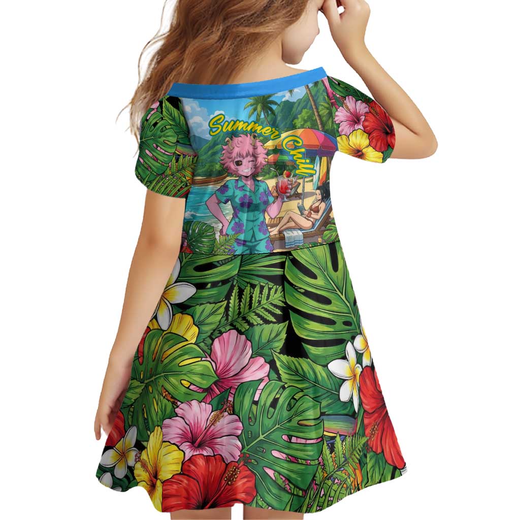 Mina Ashido Summer Chill Family Matching Off The Shoulder Long Sleeve Dress and Hawaiian Shirt Tropical Anime Cocktail Vibes