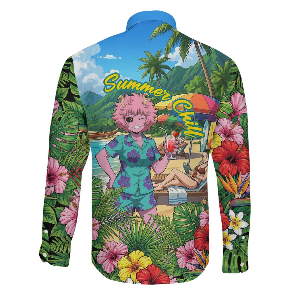 Mina Ashido Summer Chill Family Matching Puletasi and Hawaiian Shirt Tropical Anime Cocktail Vibes