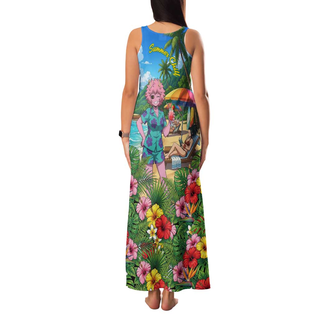 Mina Ashido Summer Chill Family Matching Tank Maxi Dress and Hawaiian Shirt Tropical Anime Cocktail Vibes
